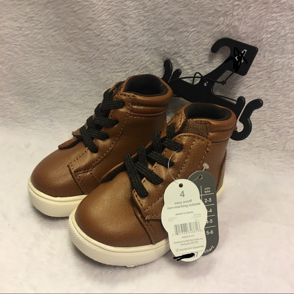 High Top Sneakers Infant Size 3 Brown New Faux Leather Casual Shoes